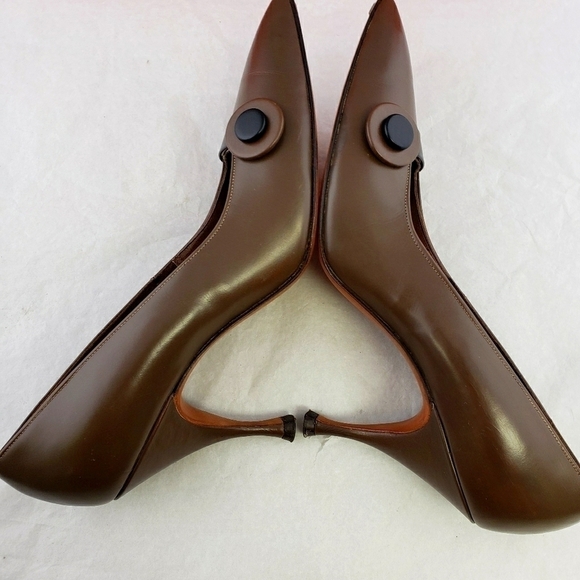 Vintage Andrew Gellar Leather Brown Pumps 7AAA EU In Bix - Picture 5 of 13